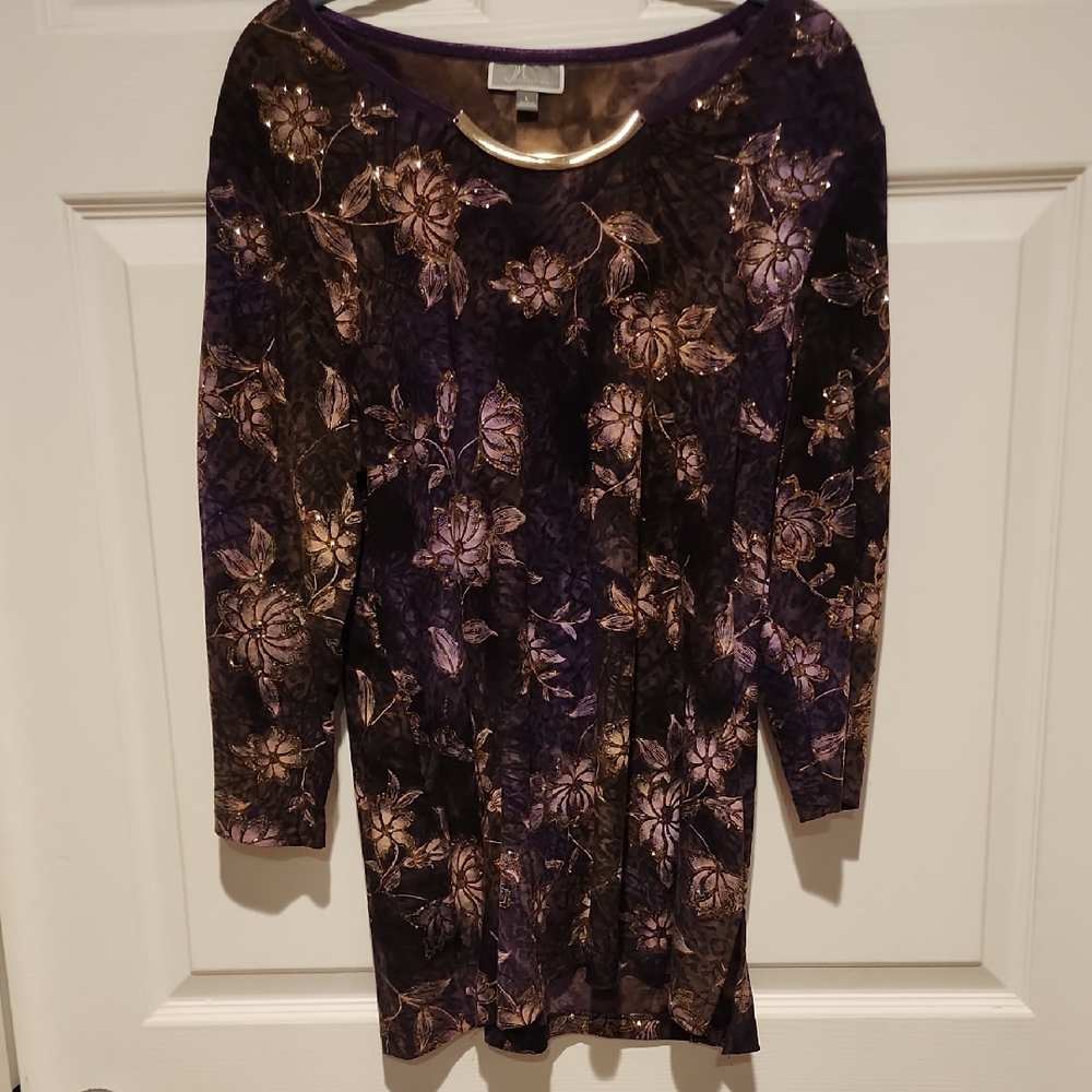 JM Collection Velvet Dress with Floral Accents